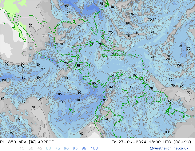 RH 850 hPa ARPEGE  27.09.2024 18 UTC