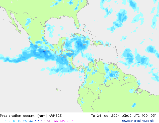 Precipitation accum. ARPEGE Tu 24.09.2024 03 UTC