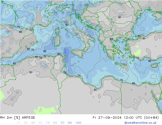 RH 2m ARPEGE Fr 27.09.2024 12 UTC