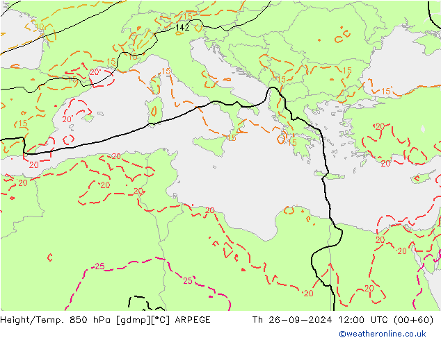 Height/Temp. 850 hPa ARPEGE  26.09.2024 12 UTC