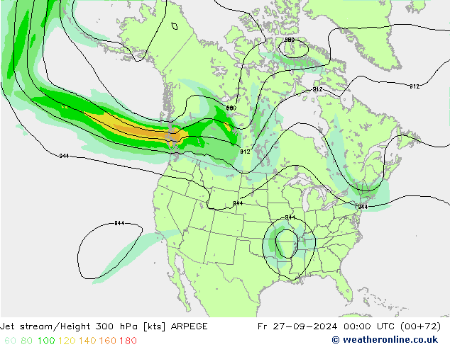 Jet stream/Height 300 hPa ARPEGE Pá 27.09.2024 00 UTC