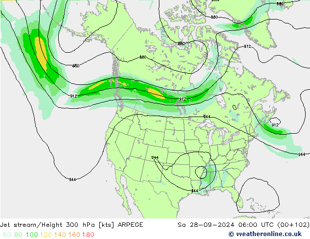 Corriente en chorro ARPEGE sáb 28.09.2024 06 UTC