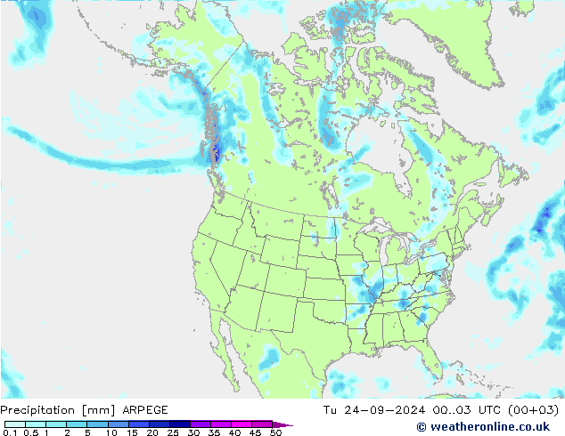 Precipitation ARPEGE Tu 24.09.2024 03 UTC