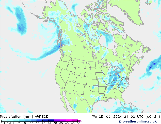 precipitação ARPEGE Qua 25.09.2024 00 UTC