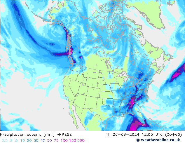 Precipitation accum. ARPEGE  26.09.2024 12 UTC