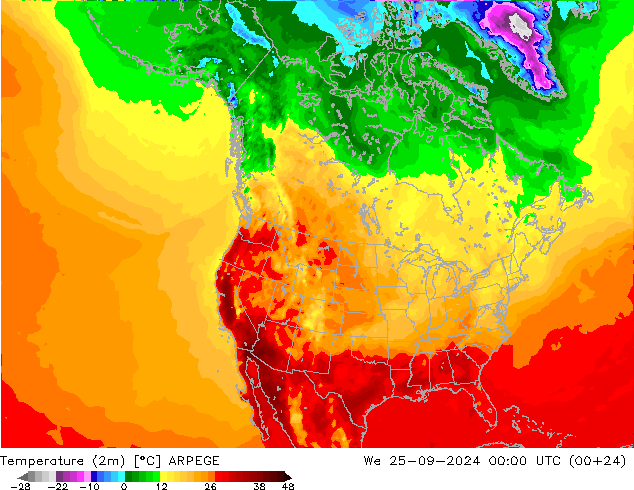 Temperature (2m) ARPEGE We 25.09.2024 00 UTC