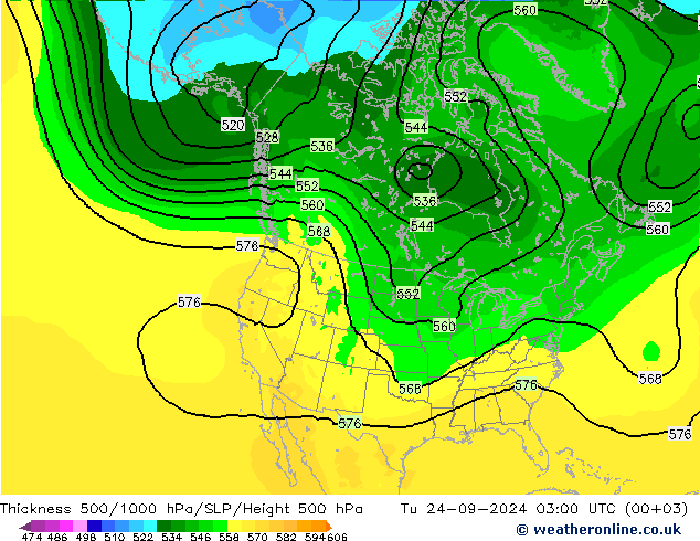 Schichtdicke 500-1000 hPa ARPEGE Di 24.09.2024 03 UTC