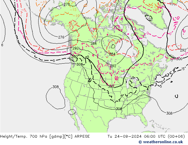 Height/Temp. 700 hPa ARPEGE Ter 24.09.2024 06 UTC