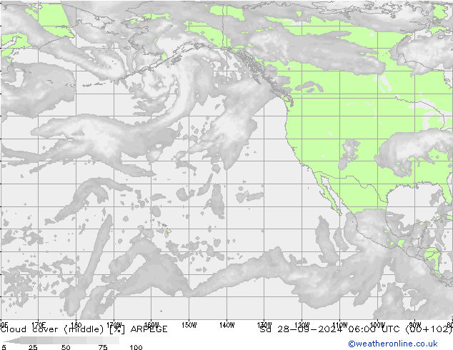 Cloud cover (middle) ARPEGE Sa 28.09.2024 06 UTC