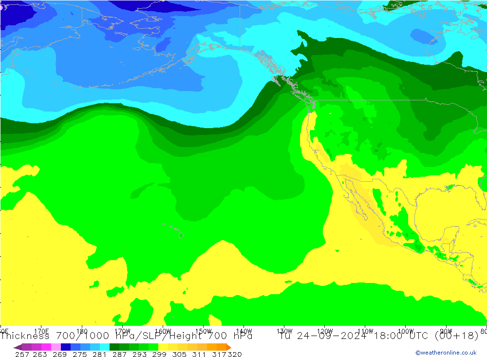 700-1000 hPa Kalınlığı ARPEGE Sa 24.09.2024 18 UTC