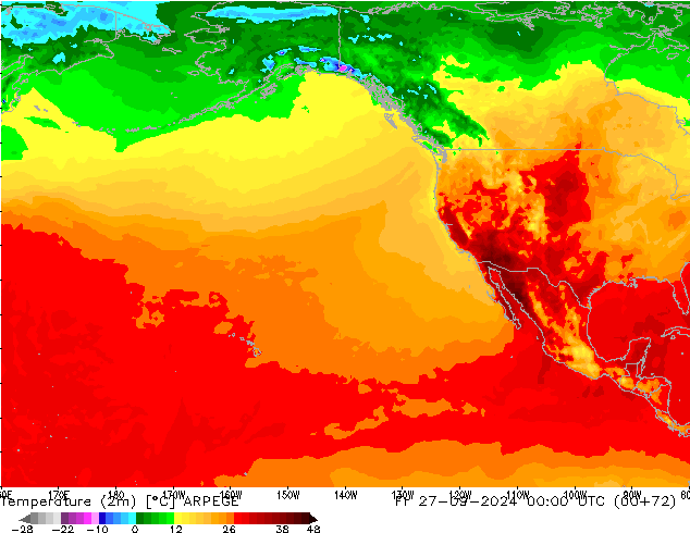 Temperatura (2m) ARPEGE ven 27.09.2024 00 UTC