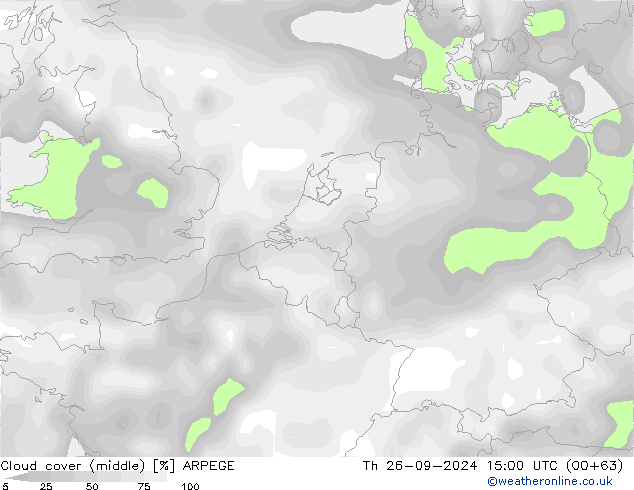 Cloud cover (middle) ARPEGE Th 26.09.2024 15 UTC