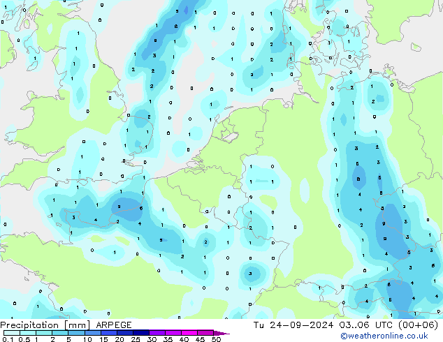 Niederschlag ARPEGE Di 24.09.2024 06 UTC