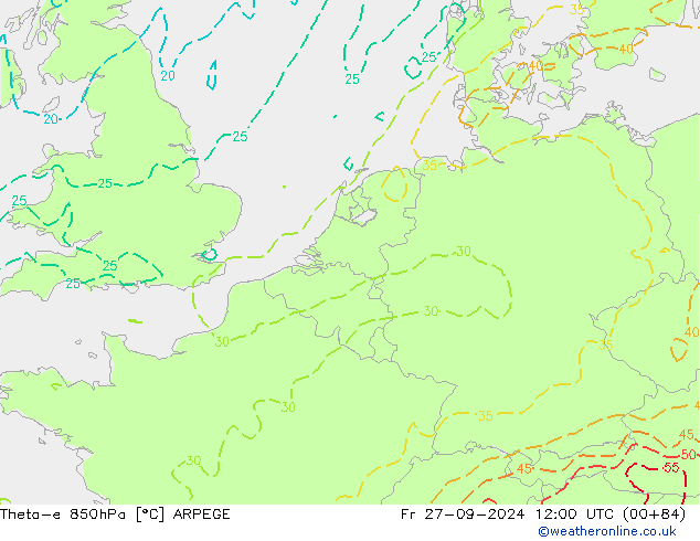 Theta-e 850hPa ARPEGE Fr 27.09.2024 12 UTC