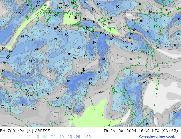 RH 700 hPa ARPEGE  26.09.2024 15 UTC