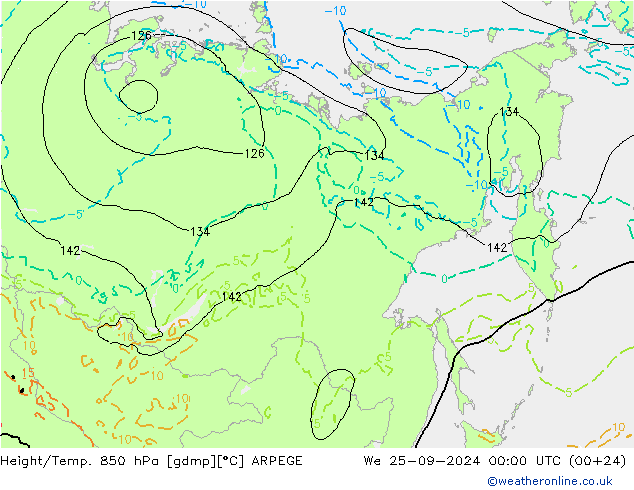 Géop./Temp. 850 hPa ARPEGE mer 25.09.2024 00 UTC