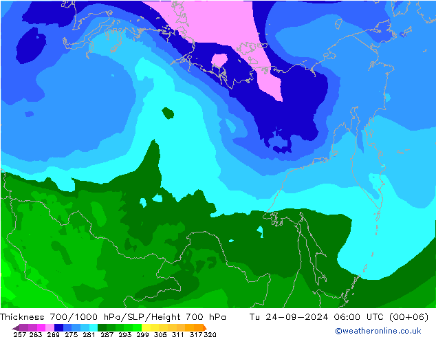 Thck 700-1000 hPa ARPEGE Tu 24.09.2024 06 UTC