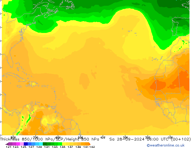 Thck 850-1000 hPa ARPEGE  28.09.2024 06 UTC