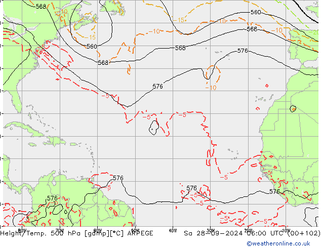 Height/Temp. 500 hPa ARPEGE Sa 28.09.2024 06 UTC