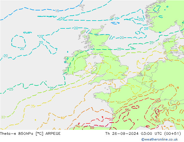 Theta-e 850hPa ARPEGE jeu 26.09.2024 03 UTC