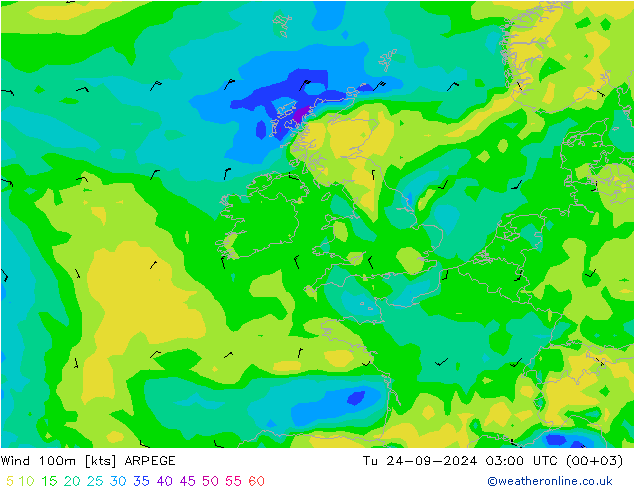 Vento 100m ARPEGE Ter 24.09.2024 03 UTC