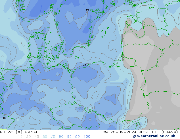 RH 2m ARPEGE We 25.09.2024 00 UTC