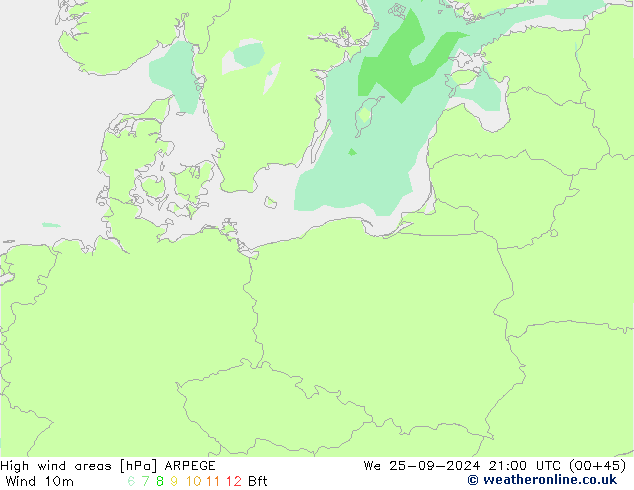 High wind areas ARPEGE We 25.09.2024 21 UTC