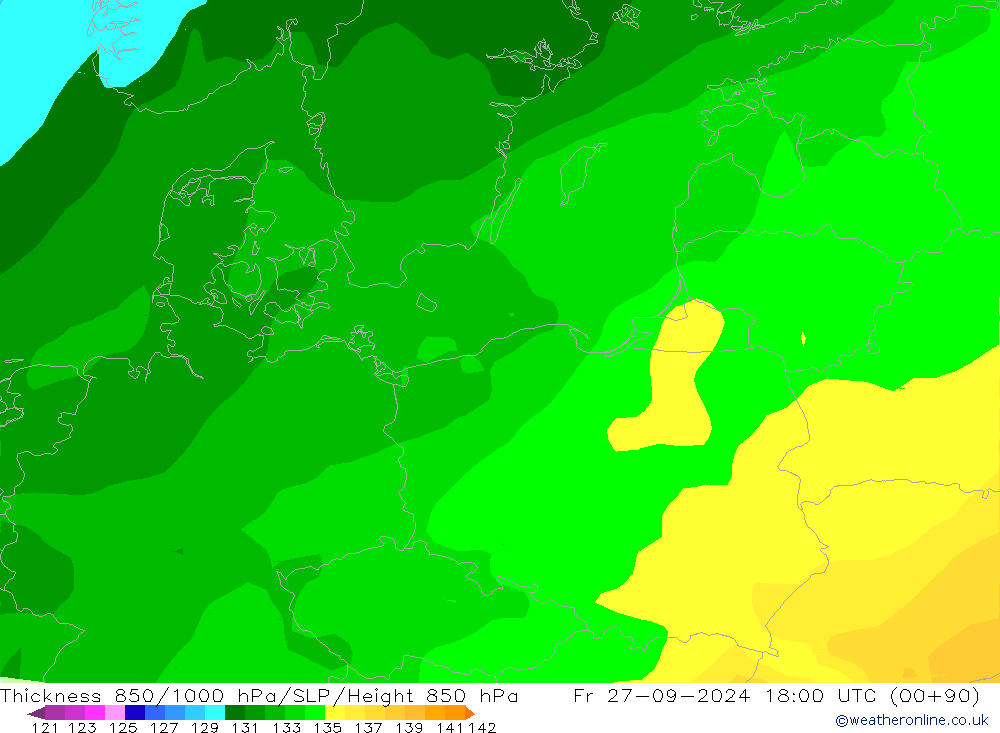 Thck 850-1000 hPa ARPEGE Pá 27.09.2024 18 UTC