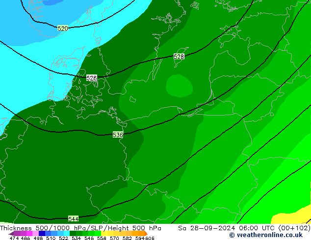 Thck 500-1000hPa ARPEGE  28.09.2024 06 UTC