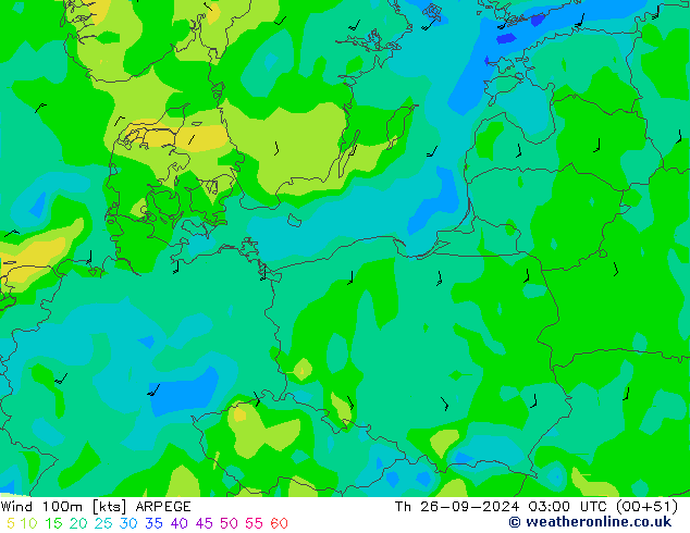 Wind 100m ARPEGE Th 26.09.2024 03 UTC