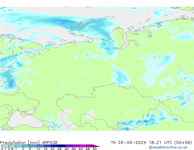 Precipitación ARPEGE jue 26.09.2024 21 UTC