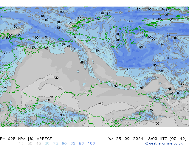 RH 925 hPa ARPEGE We 25.09.2024 18 UTC