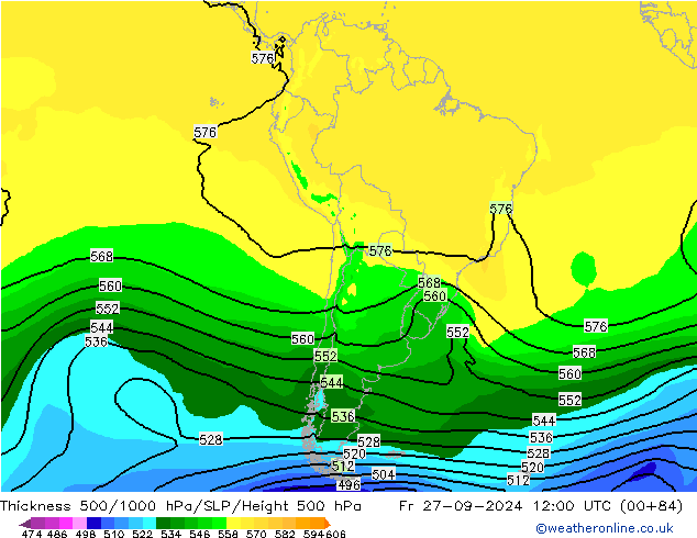 Thck 500-1000гПа ARPEGE пт 27.09.2024 12 UTC