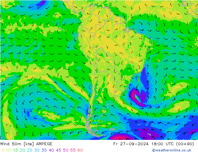 Wind 50m ARPEGE Fr 27.09.2024 18 UTC