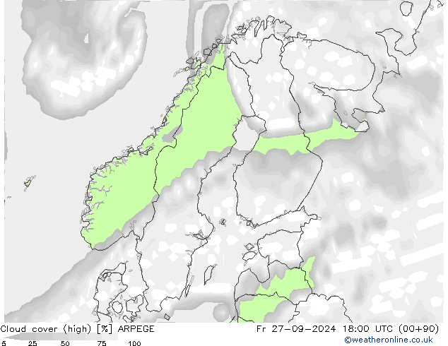 Nuages (élevé) ARPEGE ven 27.09.2024 18 UTC