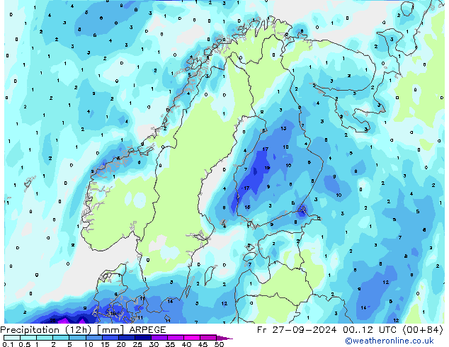 Precipitación (12h) ARPEGE vie 27.09.2024 12 UTC