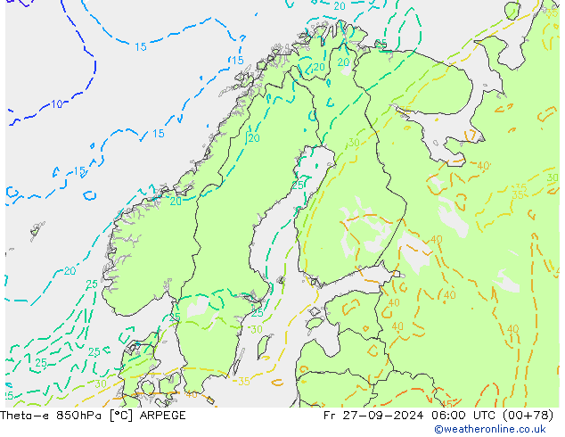 Theta-e 850hPa ARPEGE vr 27.09.2024 06 UTC