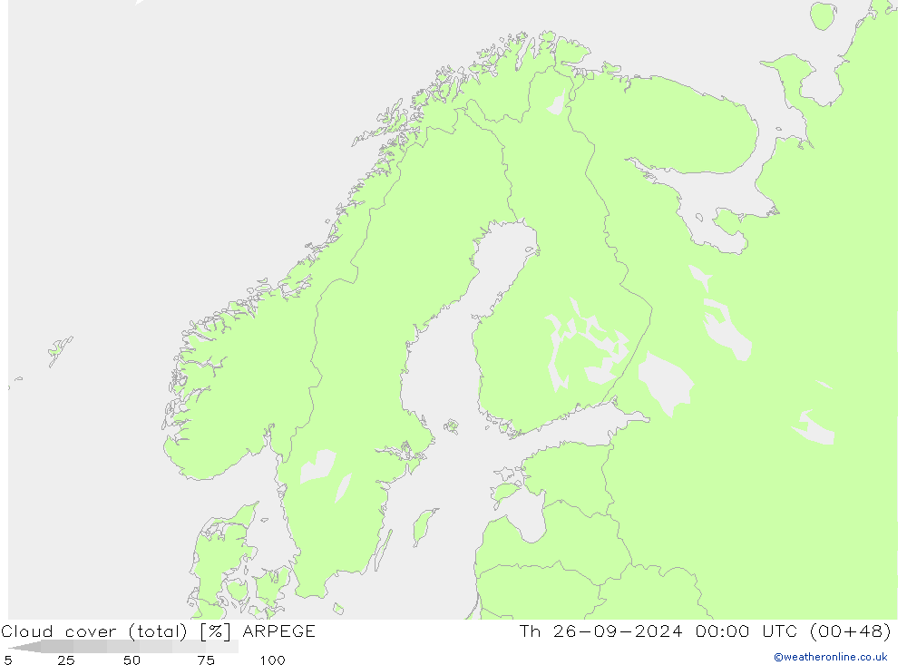 облака (сумма) ARPEGE чт 26.09.2024 00 UTC