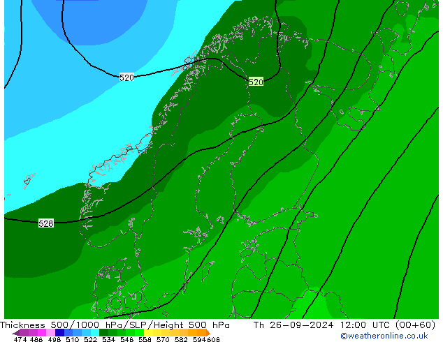 Thck 500-1000hPa ARPEGE jeu 26.09.2024 12 UTC