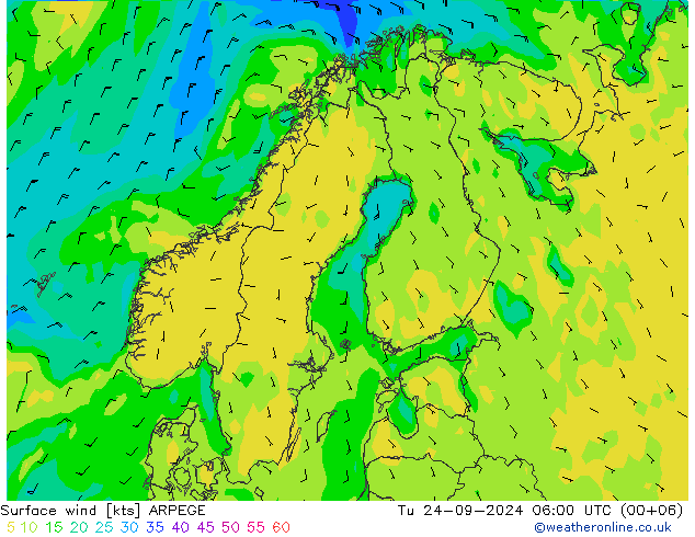 Bodenwind ARPEGE Di 24.09.2024 06 UTC