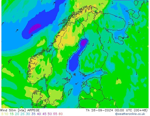 ветер 50 m ARPEGE чт 26.09.2024 00 UTC