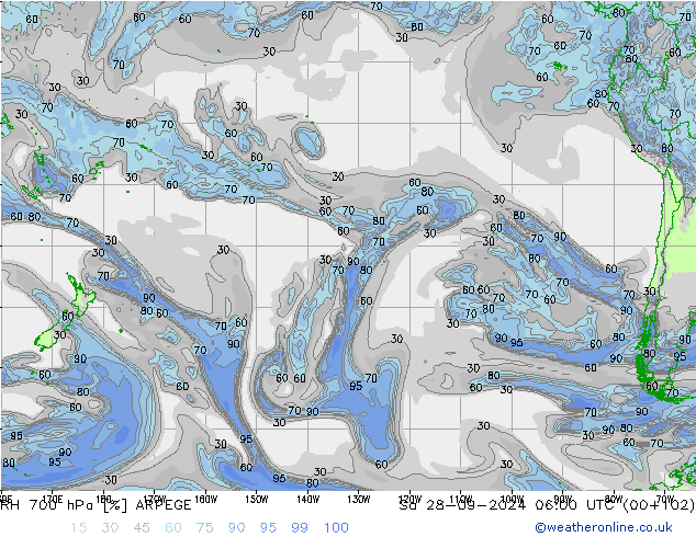 RH 700 hPa ARPEGE So 28.09.2024 06 UTC