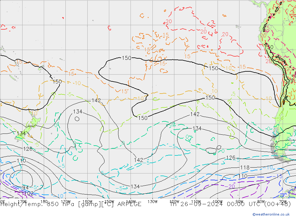 Height/Temp. 850 hPa ARPEGE Th 26.09.2024 00 UTC