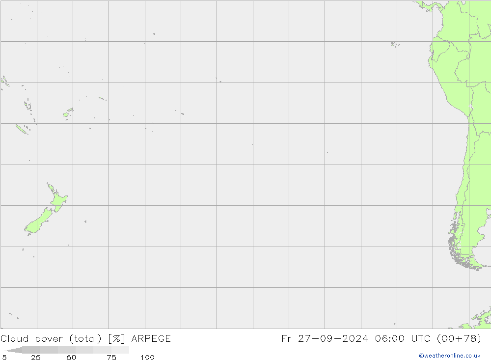 Cloud cover (total) ARPEGE Pá 27.09.2024 06 UTC