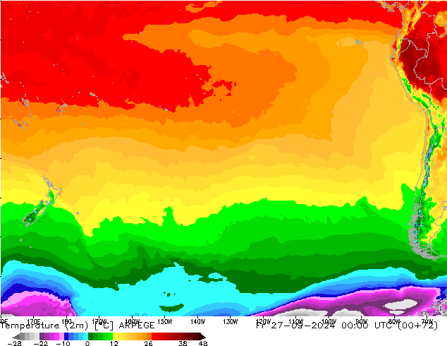 Temperature (2m) ARPEGE Fr 27.09.2024 00 UTC