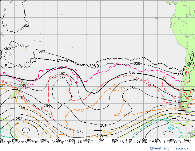 Height/Temp. 700 hPa ARPEGE Th 26.09.2024 15 UTC