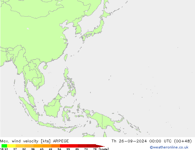 Max. wind snelheid ARPEGE do 26.09.2024 00 UTC