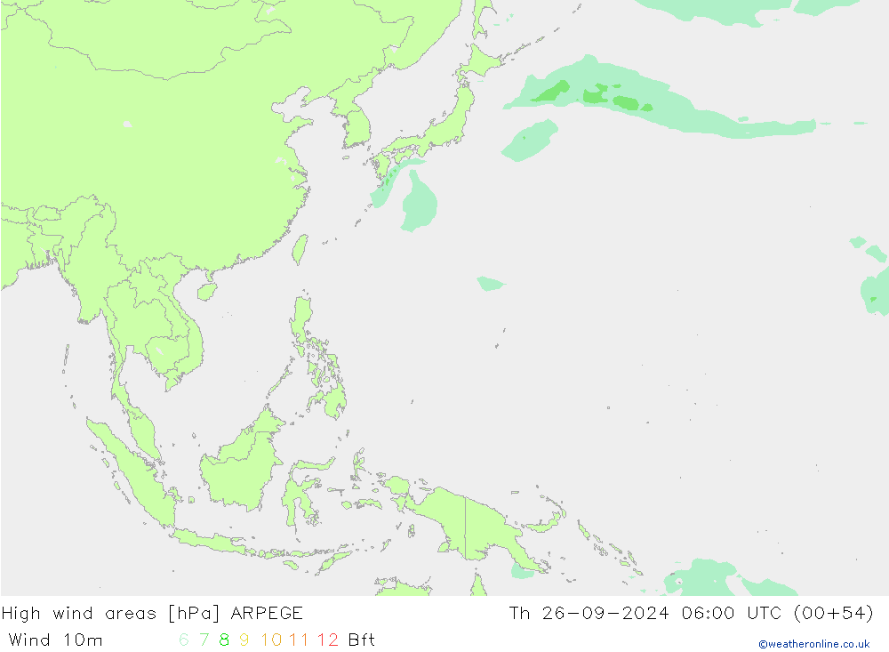 High wind areas ARPEGE Qui 26.09.2024 06 UTC