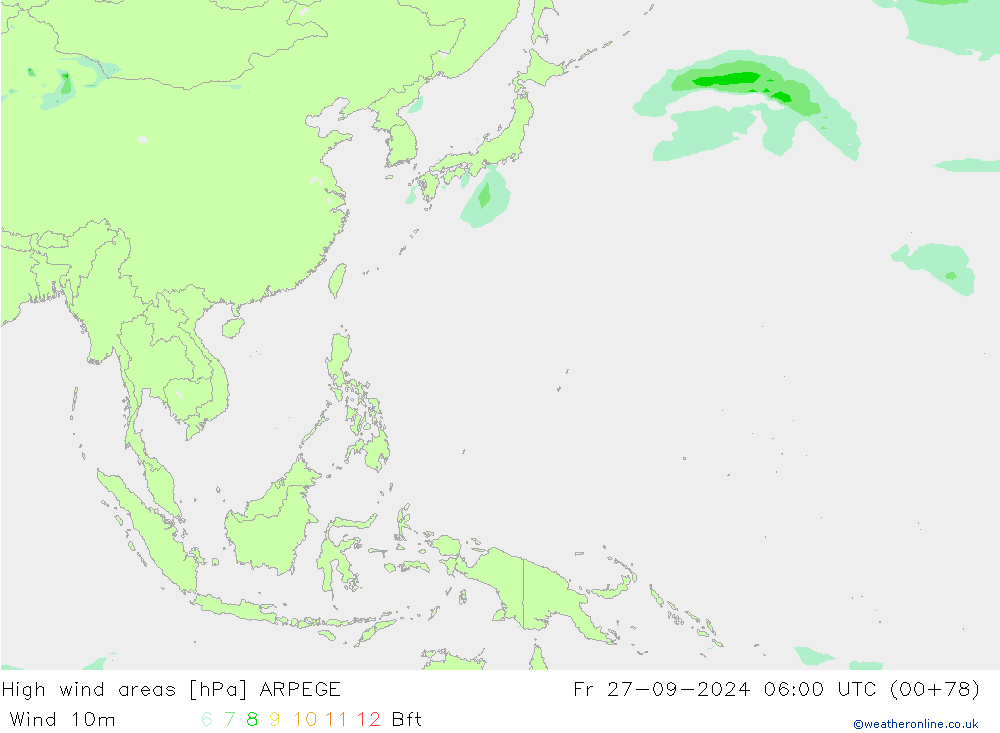 High wind areas ARPEGE Fr 27.09.2024 06 UTC