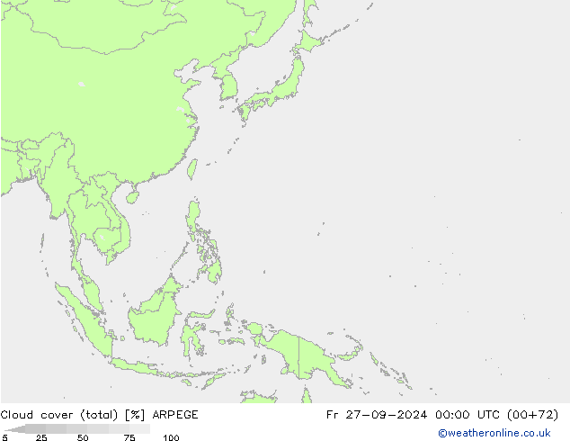 Cloud cover (total) ARPEGE Pá 27.09.2024 00 UTC